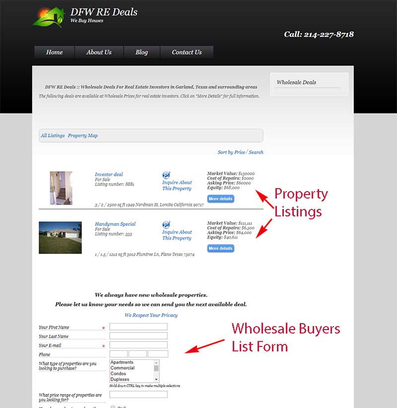 Wholesale real estate investor websites